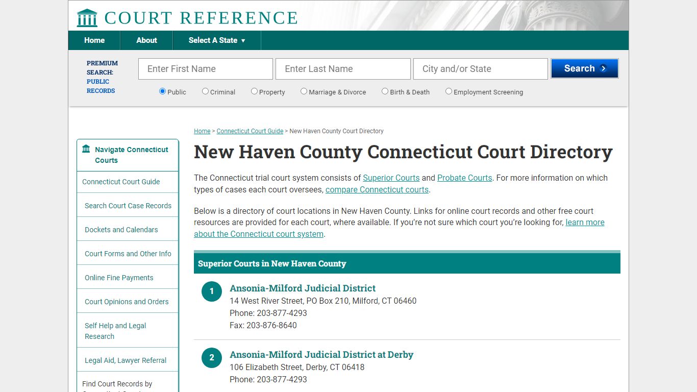 New Haven County Connecticut Court Directory ...