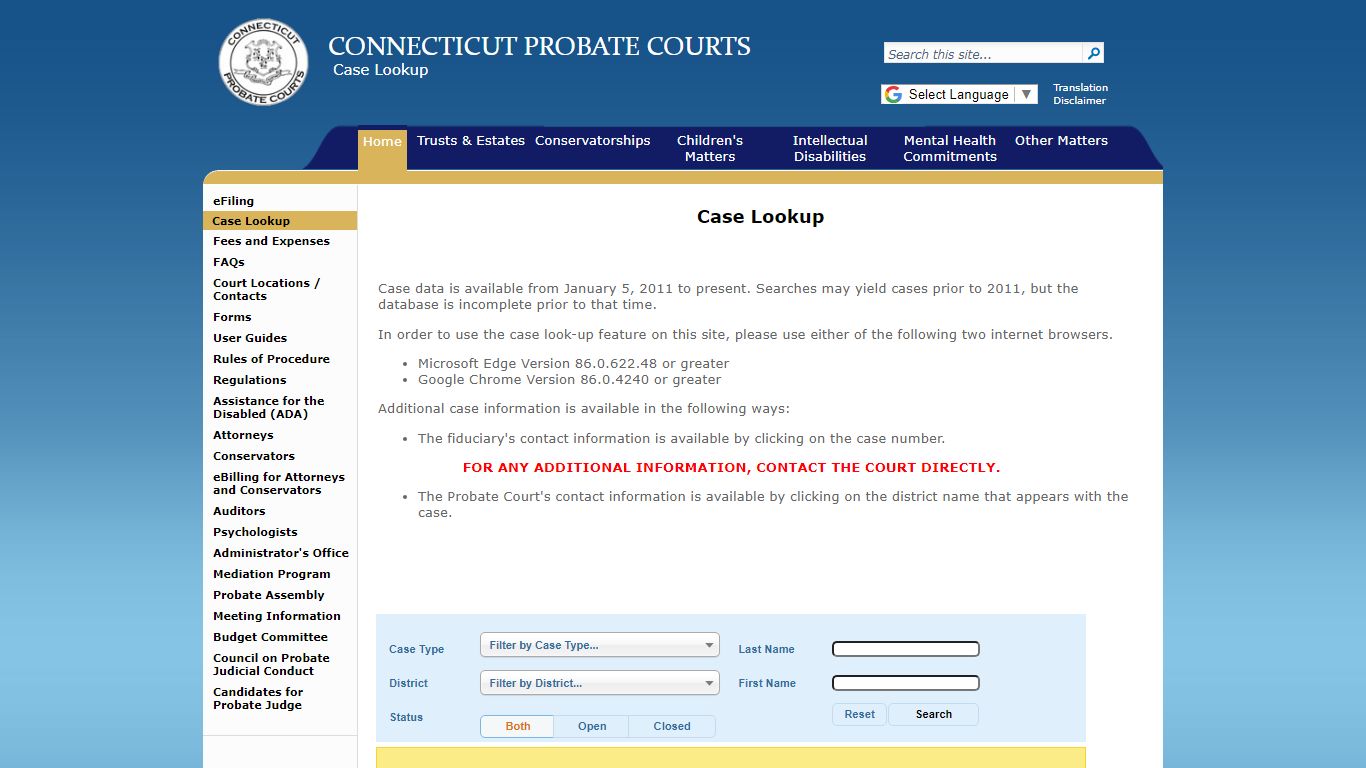 Case Lookup - CT Probate Courts